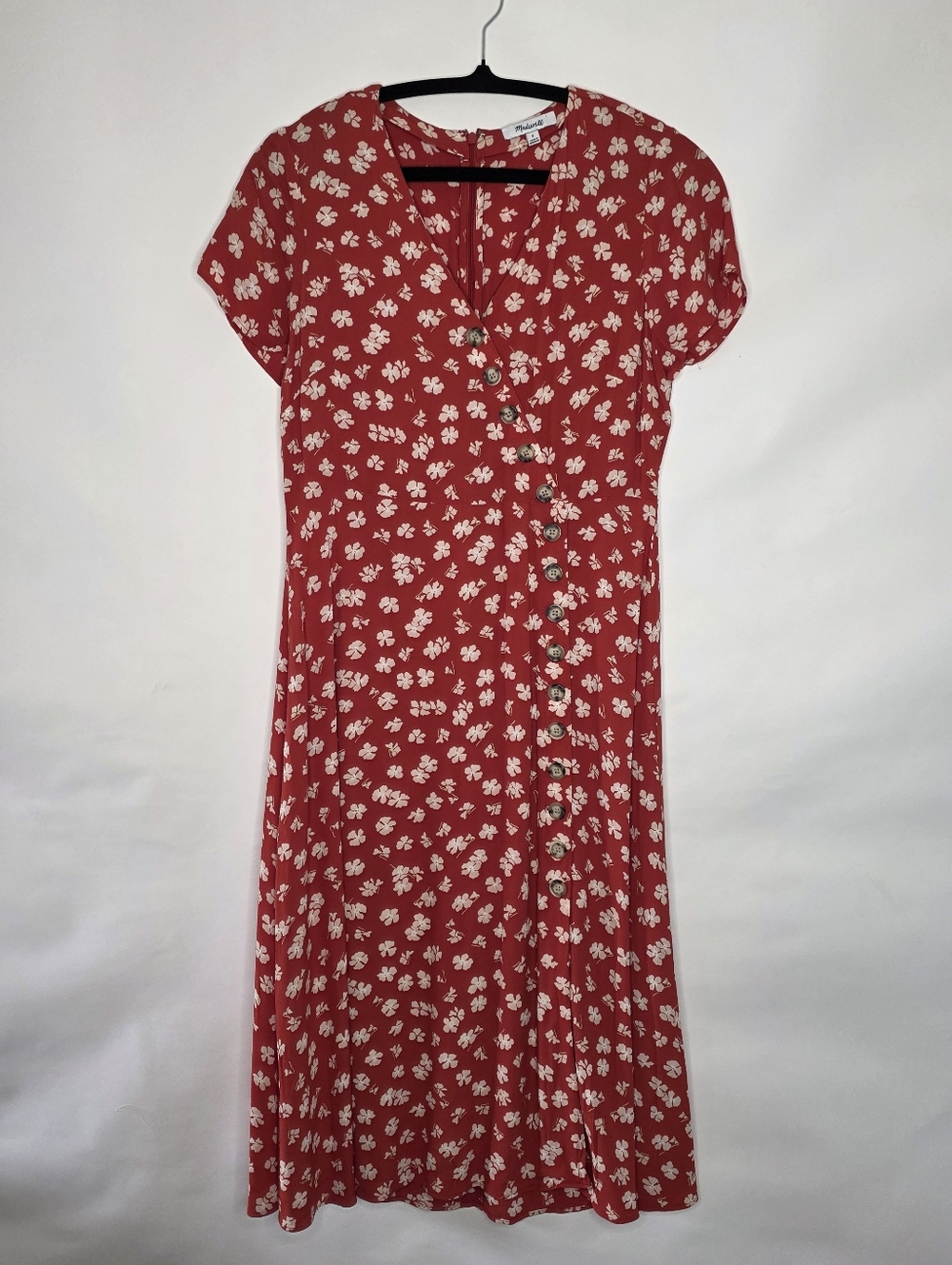 Madewell Hibiscus Print Button Wrap Midi Dress Size 6 Floral Viscose Summer - Picture 9 of 13